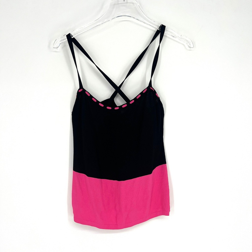 Escada Tank Top Womens‎ 38 Pink Black Cross Back Sleeveless
